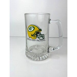 Green Bay Packers Glass Beer Mug Handle Football Logo NFL Collectible 6.5” Heav